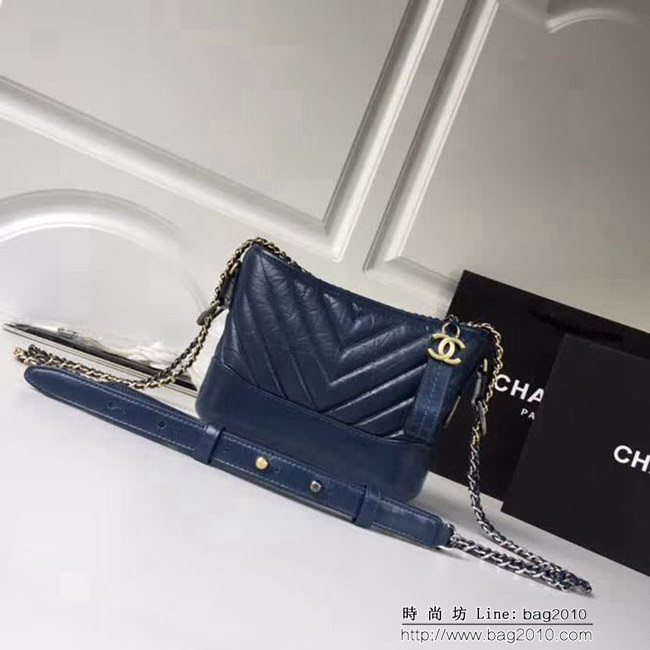 香奈兒CHANEL2018年新款V格 Chanel Gabrielle 霧霾藍鏈條流浪包 DSC2065
